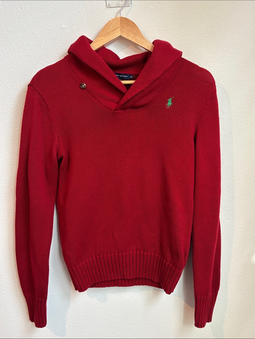 Polo by Ralph Lauren Red Hooded Knit Sweater with Green Pony Y2K Preppy